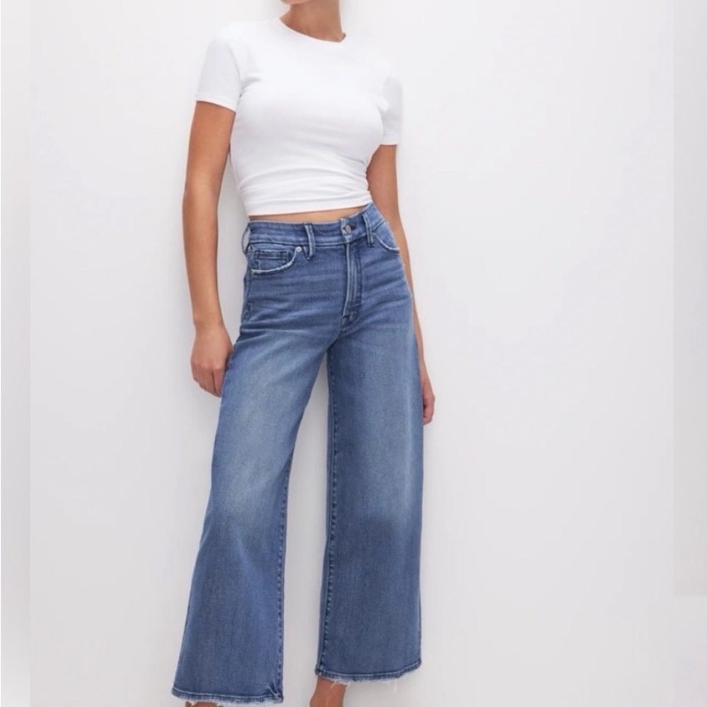 Good American Blue Wide Leg Flare Jeans